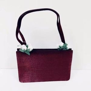 New Gorgeous Lady Wine Red Handbag with Flower